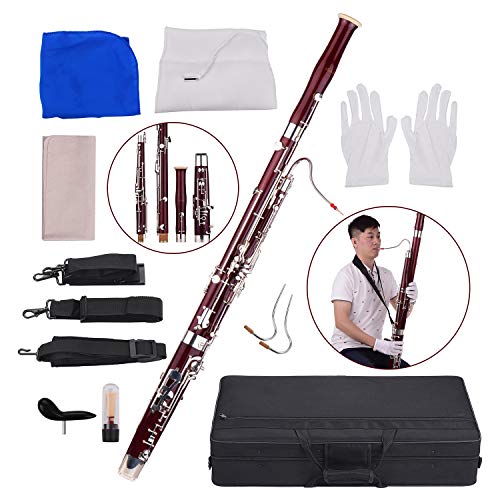 Bassoon,Muslady C Key Maple Wood Body Woodwind Instrument with Reed Cleaning Cloth Carrying Case