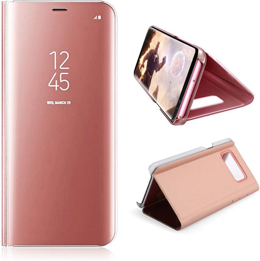 Samsung S9 Case,Aursen Mirror View Flip Cover PU Leather Magnetic Protective Cover with Kickstand Phone Case for Samsung Galaxy S9-Rose Gold