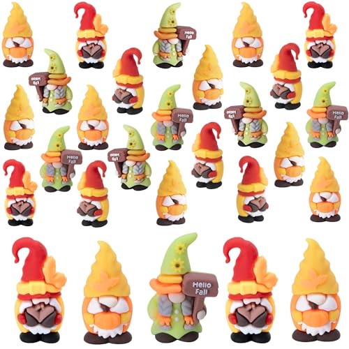 Watayo 30 Pcs Fall Mini Gnomes Figurines Thanksgiving Miniature Gnome Ornaments Autumn Pumpkin Gnomes Tiny Statue Figurines for Harvest Party Gifts Home Table Centerpieces Garden Landscape Decor
