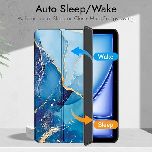 Image of Robustrion Case Cover for iPad Air 11 inch Cover M4 / M3 / M2 / iPad Air 5th Generation Cover /iPad Air 4th Generation with [Pencil Holder] for iPad Air 11 inch M4 M3 M2 /Air 4 5 10.9 inch - Marble Blue