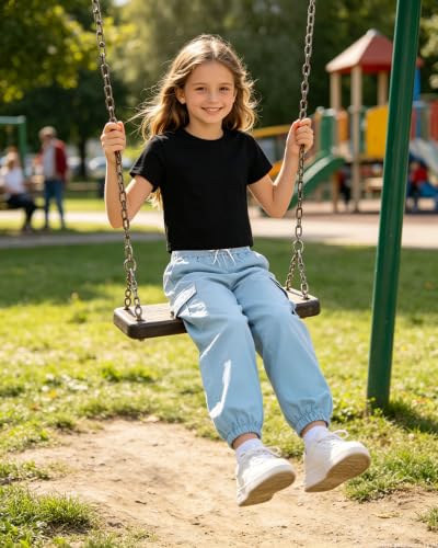 Image of Betusline Girls Fall Winter Clothing Sets, Long Sleeve Crop Top & Cargo Jogger Pants 2 Piece Outfit Sets,4T-14Y