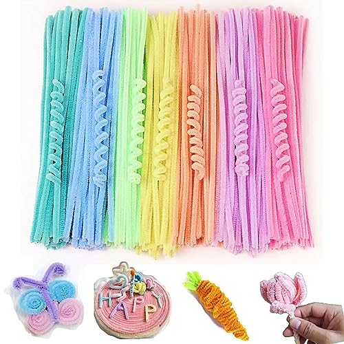 200Pcs 7Colors Pipe Cleaners for Crafts Chenille Stems Supplies Pastel Macaron Color Pipe Cleaner Crafts for DIY Art and Craft Projects 12x0.24inch