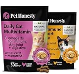 PetHonesty Cat Multivitamins + Cat Immune Support Lysine Dual Texture Chew Supplement Bundle - Supports Overall Immune Health, Joints, Skin & Coat, and Cat Allergy Relief - Sneezing, Runny Nose -  Pet Honesty