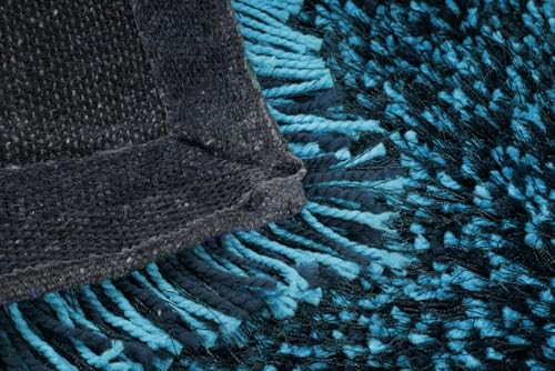 Image of FIASCO Tie Dye Shaggy Carpet Bedside Runner | 2 Inch Pile Height Back in Canvas for Bedroom, Kids Room, Guest Room Microfiber Soft Plush Fluffy Shaggy Carpet | 1.5x4 Feet Blue Turquoise Mix