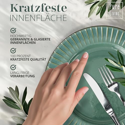 Steingut Geschirrset 6 Pers. Tokyo 24-tlg Hochwertiges Asia-Style TEST SEHR GUT Steingut Geschirr Set - Schüssel- und Teller Set - Tafelservice 6 Personen Geschirrsets Pure Living in Grün