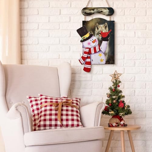 Tableau bois Noël loup mignon décoration suspendre cadeau - 5