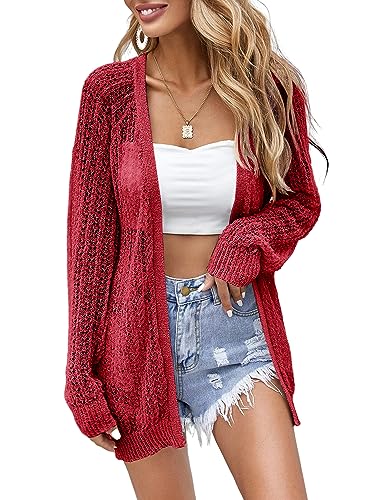 XuBa Damen Strickjacke Sommer Leichte Dünne Häkeln Langarm Strand Strickjacke Cover Up
