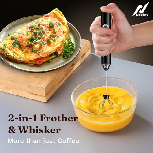 Image of NexLev Rechargeable Milk Frother & Coffee Whisker | 3 Speed | Stainless Steel Dual Spring Tech | Perfect for Coffee Lattes Milk Hot Chocolate Omlete & Cream | Handheld Beater for Foam |MF-01