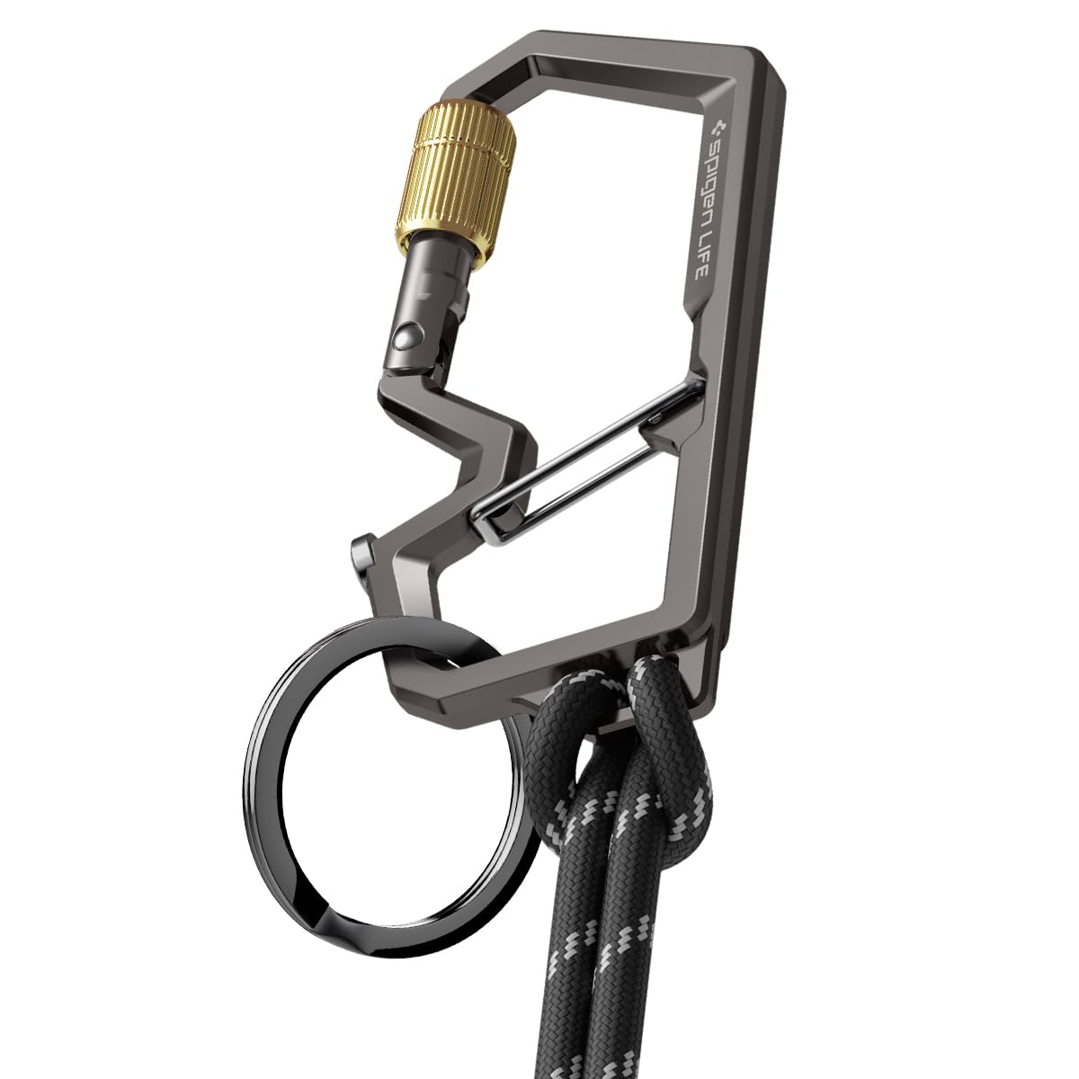 Spigen Life EDC moschettone portachiavi, apribottiglie, cancello di bloccaggio con cinghia e O-ring, 1 confezione (non per arrampicata)