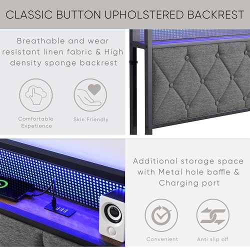 HOMIQUEEN King Size Bed Frame with LED Lights, Heavy Duty Metal Platform Bed with USB Charging Station, Light Up Bed Frame with Under Bed Storage - Thumbnail 6