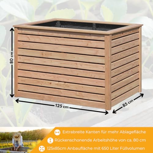Hochbeet aus massiver Lärche 125x85x80 cm für Garten und Terrasse