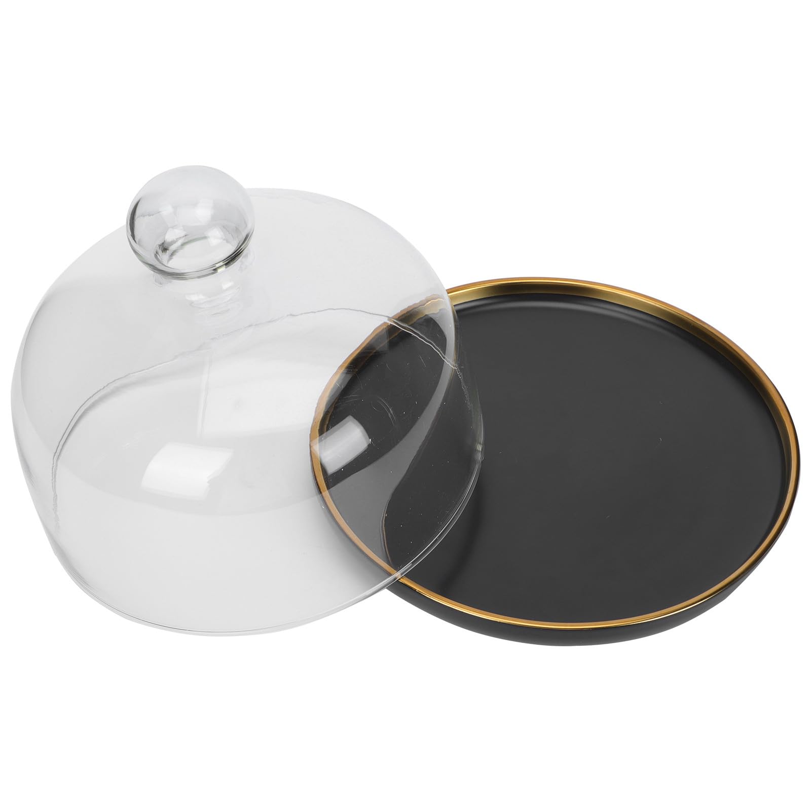 SHINEOFI Keramik Desserttablett mit Glasglocke, Schwarz, Schlichtes Design