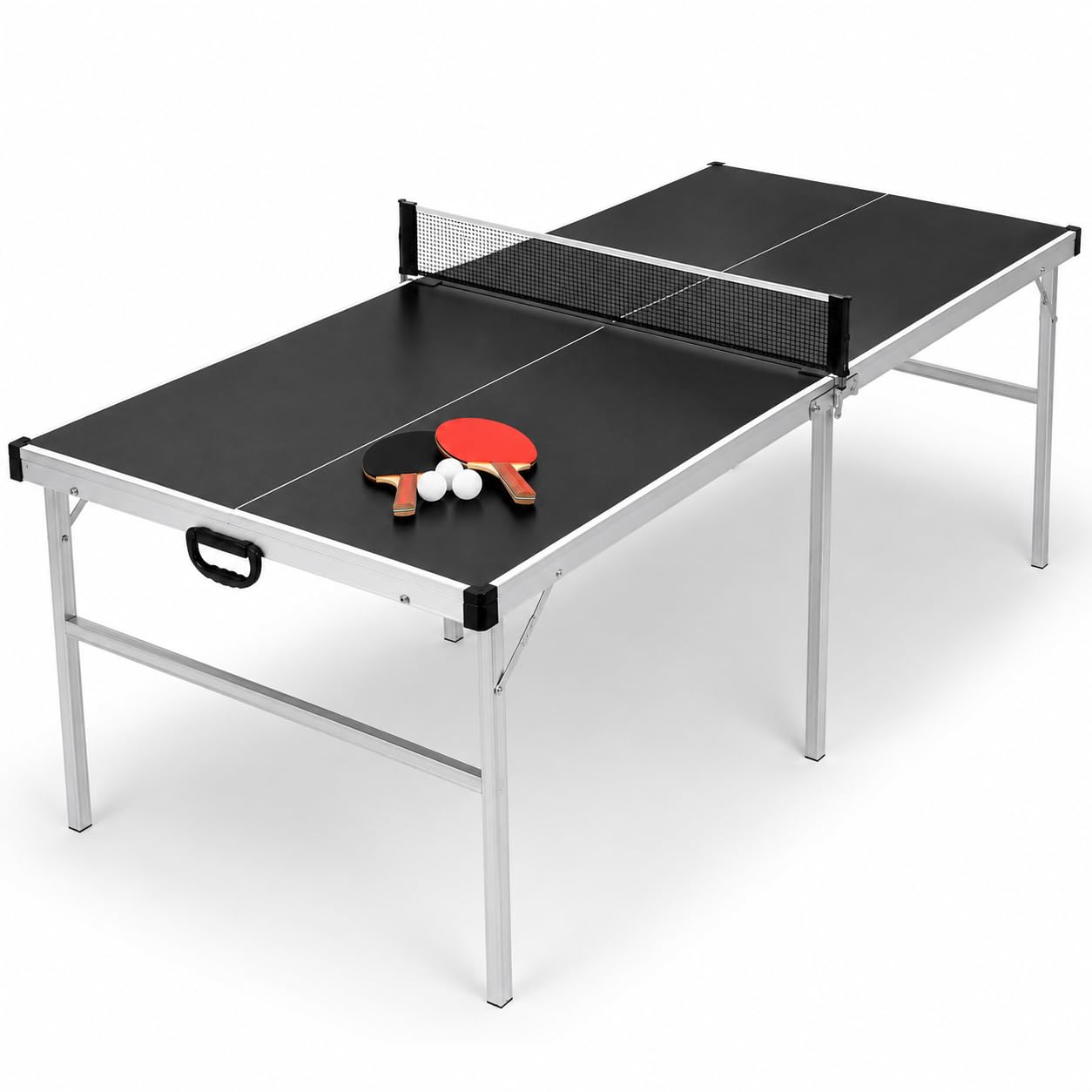 Mesa de Ping Pong Plegable con Red 182 × 91 cm – Estructura de Aluminio Resistente, Incluye 2 Raquetas y 4 Pelotas, instalación en Segundos, Uso Interior y Exterior
