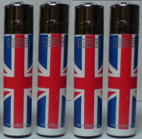 Set Of 4 New Clipper Lighters Regular Size / Union Jack / British Flag / Great Britain