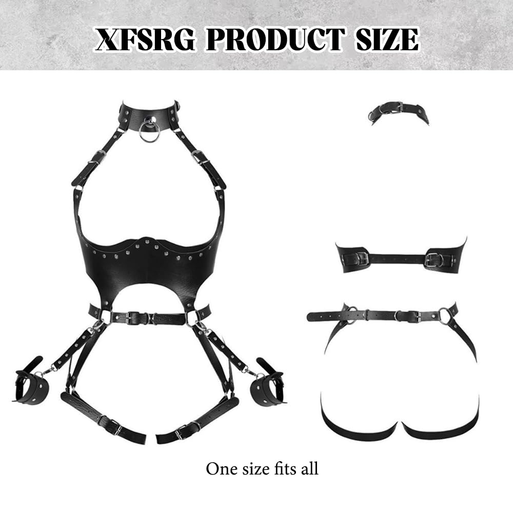 Harnais Femme Punk Sangles de Poitrine en PU Cuir avec Collier Gothique Sexy Lingerie Réglable pour Rave Boîte de Nuit Cosplay(Noir#2)