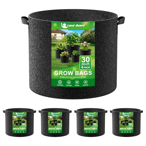 Land Guard 4-Pack Fabric Grow Bags 30 Gallon Thickened Nonwoven Garden Pots Growing Bags with Handles Black