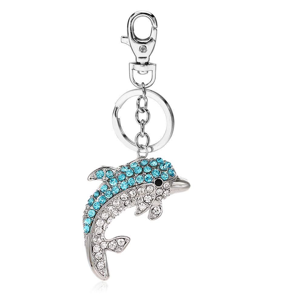 Liavy's Dolphin Charm Fashionable Keychain - Sparkling Crystal - Aqua