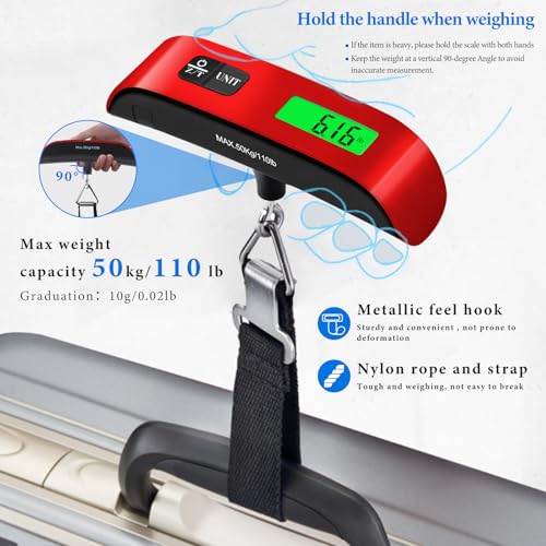 Luggage Scale, 110lb Luggage Weight Scale with 4 Unit Switching Functions&LED Display, Luggage Scale Travel Digital for Weighing Luggage, Backpacks, Packages and Markets(Red)4