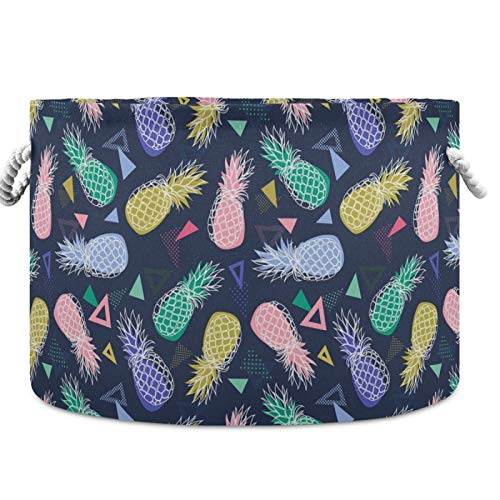 visesunny Storage Basket Colorful Pineapple Nursery Hamper Canvas Fabric Toy Storage Organizer Bin Storage Box Laundry Basket for Kid Rooms,Playroom,Shelves,Toy Basket,Gift Basket