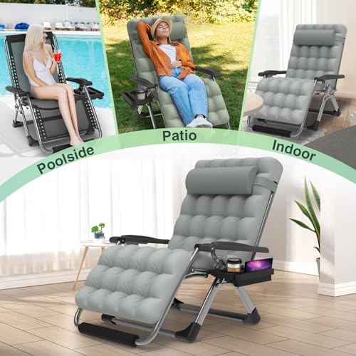 Suteck XXL-GREY1441 Oversized Zero Gravity Chair,33In Xxl Lounge Chair W/Removable Cushion&Headrest, Reclining Camping Chair W/Upgraded Lock And Footrest, Reclining Patio Chairs Recliner thumb #7