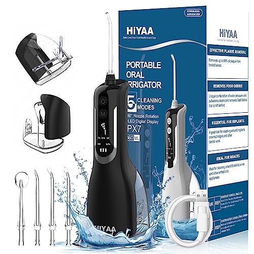 Water Flossers for Teeth Cordless Oral Irrigator Dental Flosser with 5 Modes, 360ML Portable Dental Water Flosser with 4 Jet Tips & USB Rechargeable Use for Travel -Black