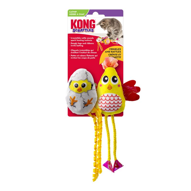 KONG Scrattles Chicken Duos – Chicken and Egg - Crinkly, Rattling Cat Toys with Catnip for Active Play