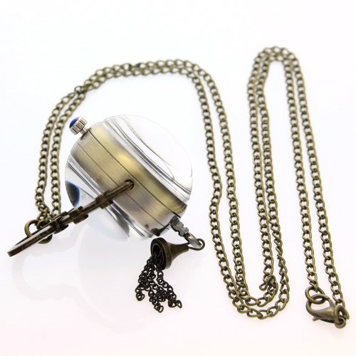 Fobtime Bronze Mechanical Skeleton Pocket Watch Hand Winding Steampunk Crystal Ball Roman Numerals #TOP3