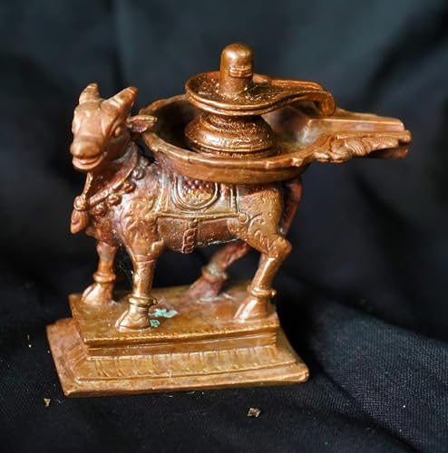 Image of Copper God Idols Shivalingam Wih Nandhi Combo Set,3.9 inches, 410 Grams, Patina Antique Finish, Pack of 1 Piece