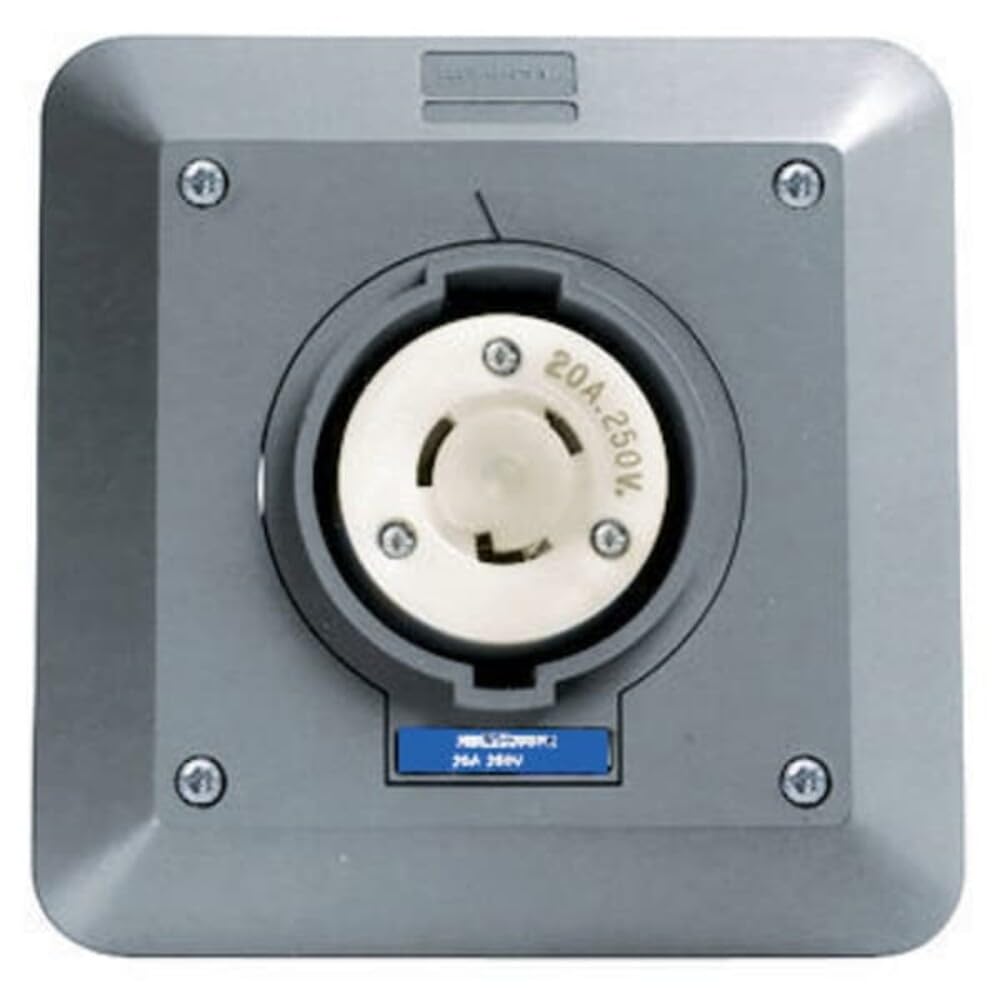 Hubbell HBL2320SR2 Locking Safety Shroud Receptacle, 2 Gang Surface Mount, L6-20R, Gray