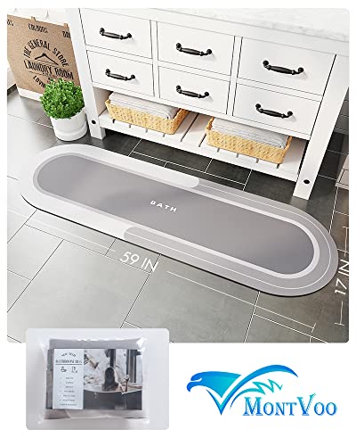 Montvoo-Bathroom Runner Rug Mat-Bath Mat Rug For Bathroom Non Slip Absorbent No Stains Quick Dry Bathroom Floor Mat-Long Thin Bathroom Rugs Fit Under Door-Rubber Bathmat Shower Rug-17"X59" Gray #TOP6