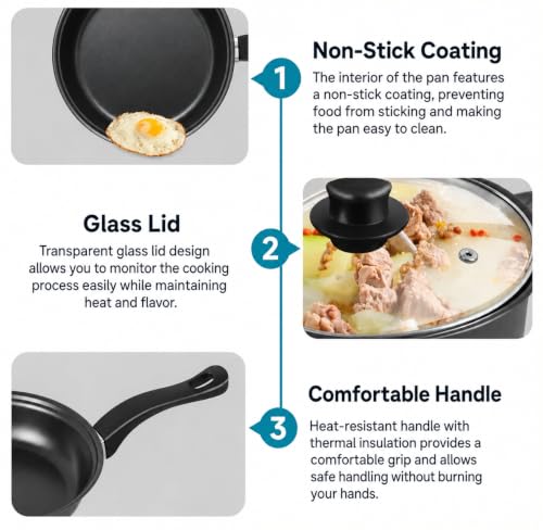 Image of 13pcs Non-Stick Iron Kitchen Cookware Set with Lids - Includes 1Pc Frying Pan, 2Pcs Casserole, 1Pc Sause Pan with 3 Lids & 6Pcs Ladle Set Induction Safe - Nylon Utensils - Beginner Cooking Set