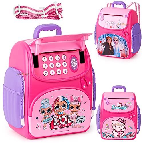 Image of zest 4 toyz ATM Piggy Bank Money Saving Bank for Real Money Cash Coin School Bag Musical Money Safe for Kids Girls Piggy Savings Bank with Finger Print Sensor (Pack of 1) Multicolor