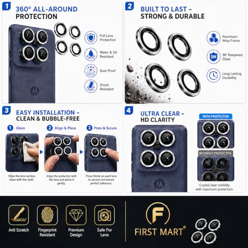 Image of FIRST MART UV Tempered Glass for Motorola Edge 60 Fusion With Silver Camera Ring Guard Combo | Crystal Clear Curved Screen Protector, Case-Friendly, Scratch Resistant | Pack of 1