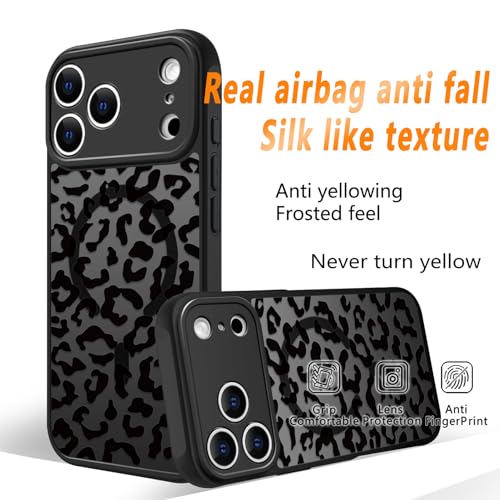 Oxytter Magnetic Case for iPhone 17 Pro Max [Compatible with MagSafe] Cute Black Leopard Pattern Case for Women Girls Soft TPU Bumper Hard PC Anti-Fall Shockproof Protective Slim Cover A4 by Oxytter - Image 6