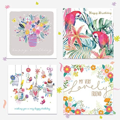The Heritage Press 20 pretty Birthday Cards For Women - Multipack of Assorted Greeting Card Designs with Envelopes, Size 150x150 Eco-friendly, Made and Handpacked in the UK - Pack of 20
