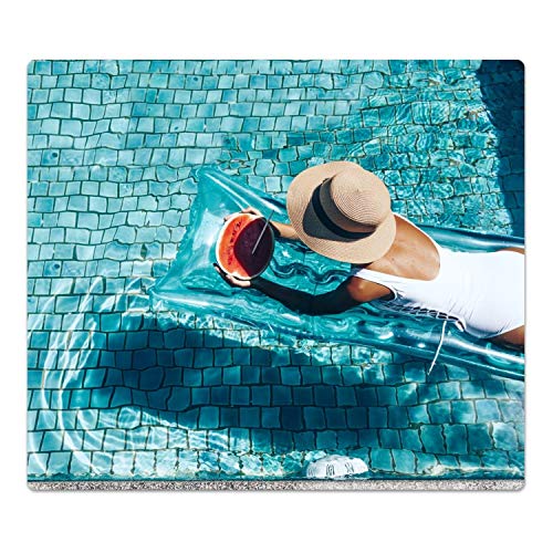 Herdabdeckplatte inkl. Noppen 'Frau am Matratze', gehärtetes Glas, Herd Ceranfeld Abdeckung, einteilig universal 52x60 cm