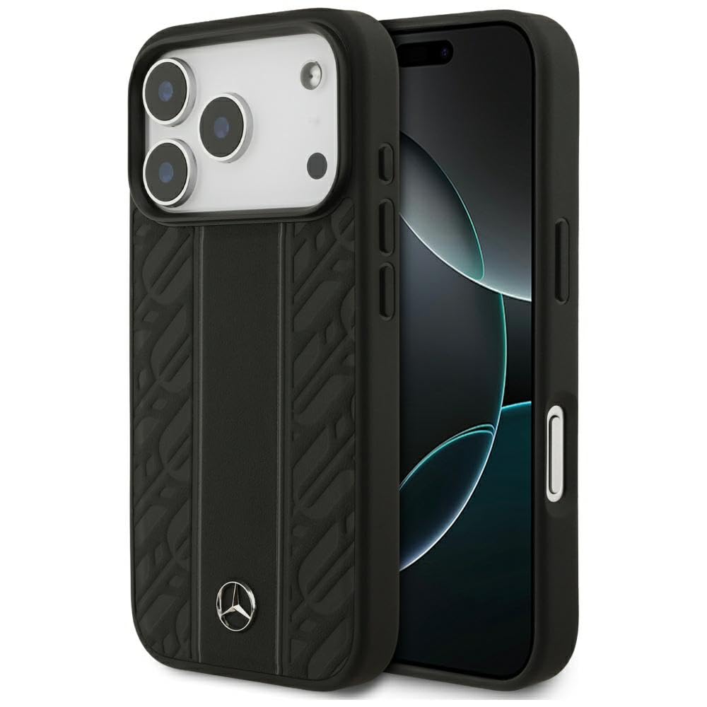 CG MOBILE Mercedes - Funda de piel con diseño de hojas de laurel compatible con MagSafe para iPhone 17 Pro (negro)