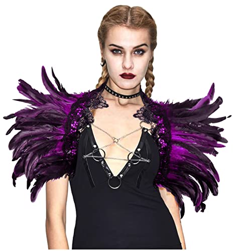 keland Cape Gothique en Plumes Châle avec Collier en Dentelle Costume d'halloween Cosplay (Violet-f)
