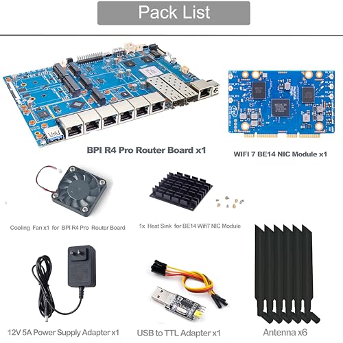 Image of Banana Pi BPI-R4 Pro 8X /4E WiFi 7 Wireless Dual-Band WiFi Router Board OpenWRT, MediaTek MT7988A30K DMIPS SoC - 2X 10GbE SFP&RJ45, 4X 2.5GbE LAN for NAS Smart Home Gateway (Bundle4, 8X)