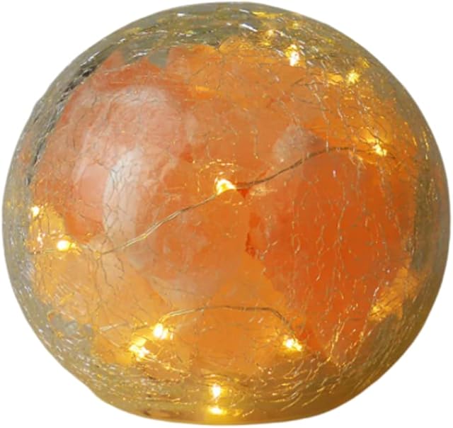 The Salt of Life Crackle Ball Himalayan Salt Lamp- Glass Crackle Ball. Aesthetic Room Decor. Battery Lights Bedroom Accessories & Bedroom Decor. Stunning Bedside Lamp for Bedside Table (Small 10cm).