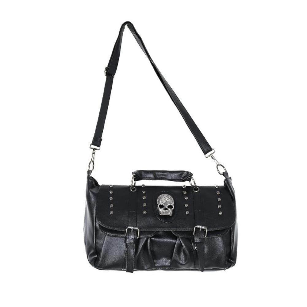 Sac à main punk crâne noir avec bandoulière réglable et robuste