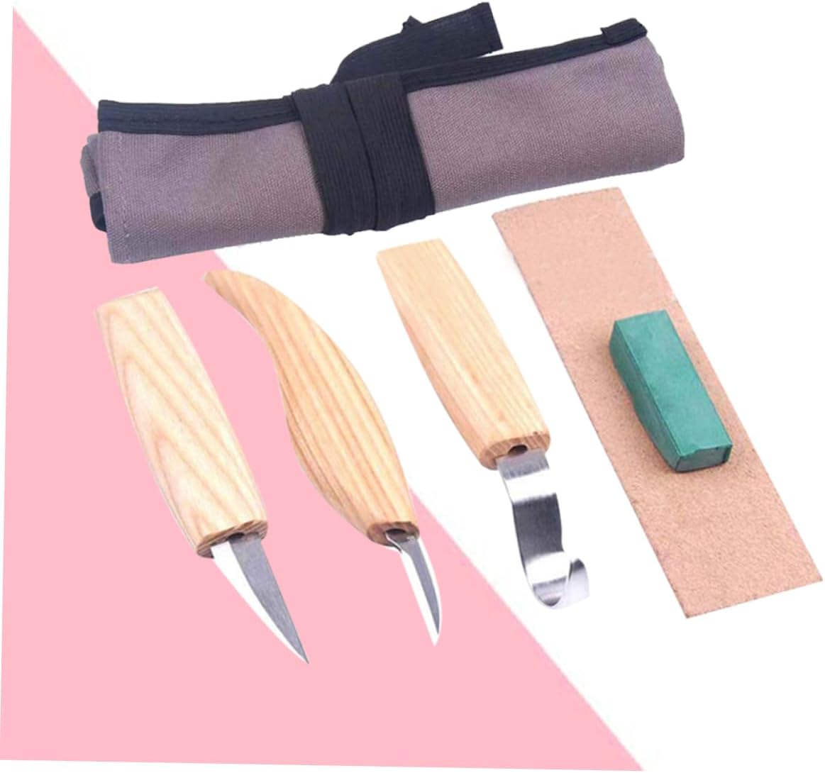 POPETPOP 5Pcs Wood Carving Tool Set Sharp Edged Hand Carving Chisels with Ergonomic Oak Handle and Grey Bag for DIY Woodworking Projects and Carpenters
