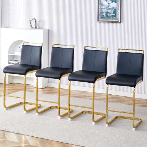 Butacos de Altura para Barra, Juego de 4 Unidades - Butacos Negros para Isla de Cocina, Asiento Tapizado en Cuero Sintético, Ideal para Pub o Cafetería miniatura 1