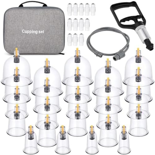 yeesport 24 Cups Cupping Therapy Set, Cupping Kit for Massage Therapy, Cupping Set Massage Therapy Cups with Vacuum Magnetic Pump, Suction Hijama Cupping Set for Pain Relief Relaxation