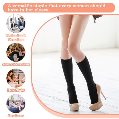 6 Pairs Women's Knee High Socks, Opaque Stretchy Spandex Black Knee High Socks, Trouser Sock for Women4