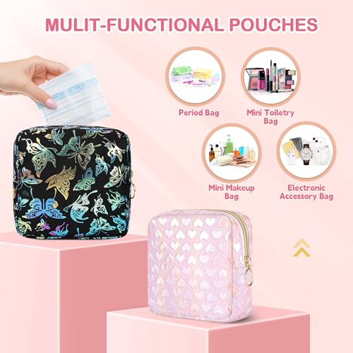 Image of Likesing Period Bag Pouch, Leather Sanitary Napkin Storage Bag for Girls Womens, Portable Sanitary Napkin Period Pad Pouch Bag for Purse (Black-Dancing Butterfly)