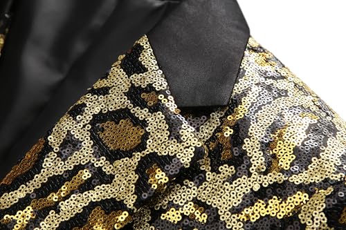 Mens Gold & Red Sequin Tuxedo Blazer Slim Fit One Button Sport Coats Shiny Dress Suit Jacket for Prom, Party, Wedding2