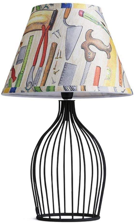 Lampe de bureau lampe de chevet style rural moderne en tissu et fer forgé noir