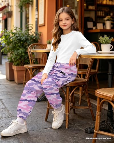Image of Betusline Girls Fall Winter Clothing Sets, Long Sleeve Crop Top & Cargo Jogger Pants 2 Piece Outfit Sets,4T-14Y