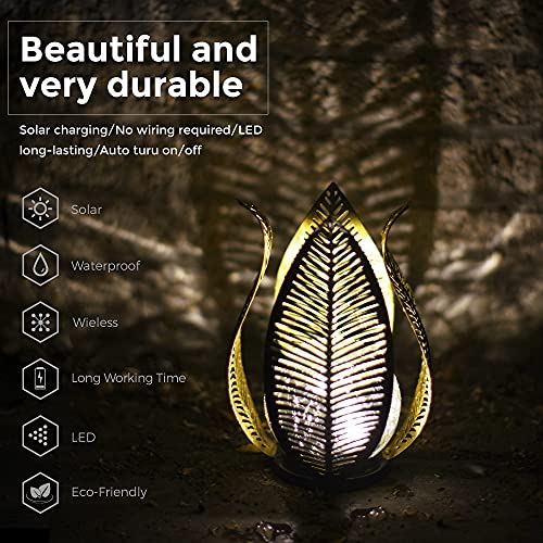 Qzge Solar Lights Outdoor Decorative Garden Decor,Crackle Globe Glass,Waterproof Metal Palm Leaf Solar Lights For Outdoor Decor Patio,Lawn,Yard,Tabletop.outdoor Table Lamp #TOP5